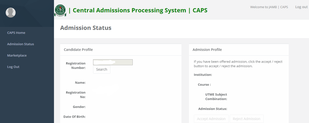 JAMB CAPS Admission Still in Progress status on the admission portal